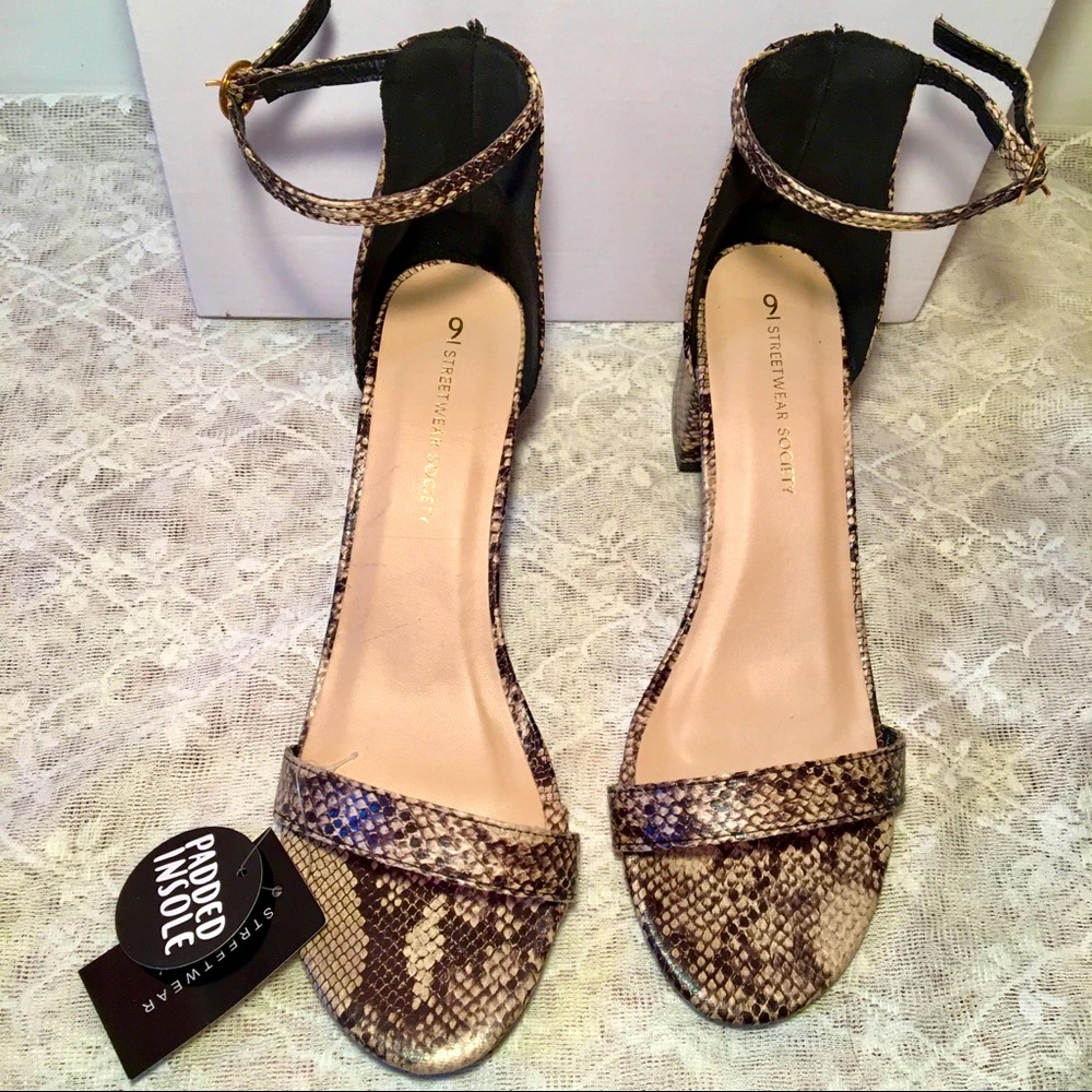 Snakeskin Open Toe Block Heel Sandals